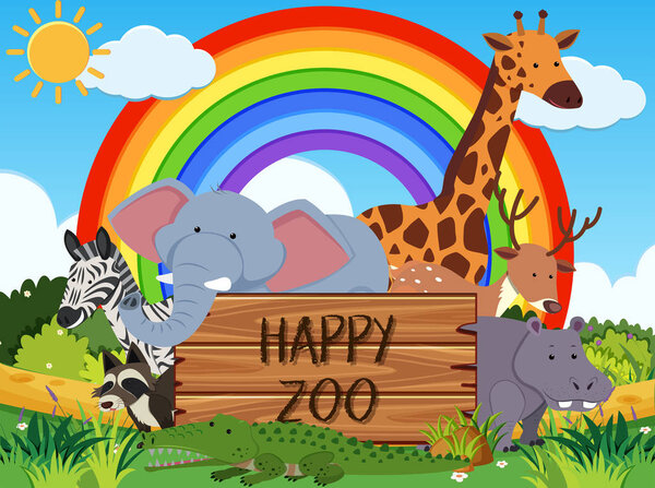 Animals in a Happy Zoo Banner illustration