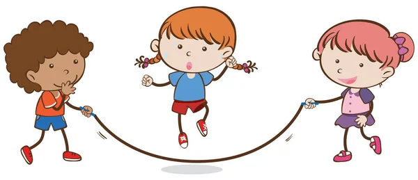 Enfants Jouant Corde Sautant Sur Fond Blanc Illustration — Image vectorielle