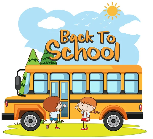 Щасливі Студенти Беруть Шкільний Автобус Ілюстрації — стоковий вектор