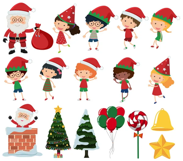 Set Kids Christmas Illustration — Stock Vector