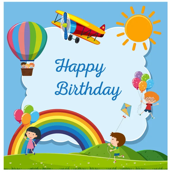 Happy Birthday Card Happy Kids Illustration — Stock Vector