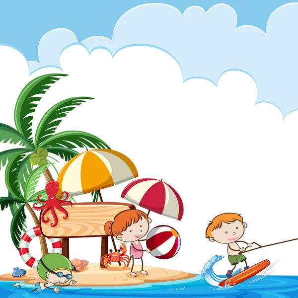 Szczęśliwy Kids Ilustrację Beach — Wektor stockowy