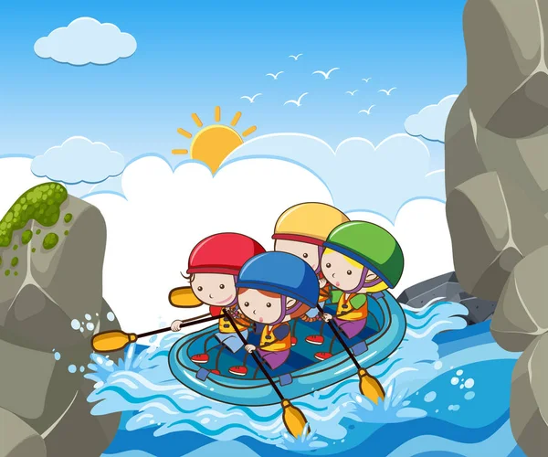 Rafting Infantil Río Ilustración — Vector de stock
