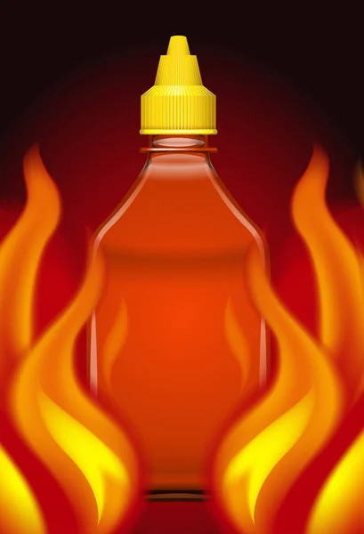 Molho Pimenta Quente Sriracha Ilustração Fogo — Vetor de Stock