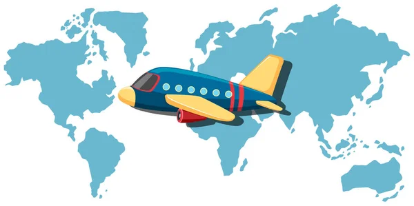 Repülőgép Repülő Felett World Map Illusztráció — Stock Vector