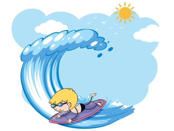 Ein Junger Surfer Surft Auf Dem Ozean Illustration — Stockvektor
