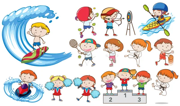 Doodle Kinder Sport Aktivitäten Wettbewerb Illustration — Stockvektor