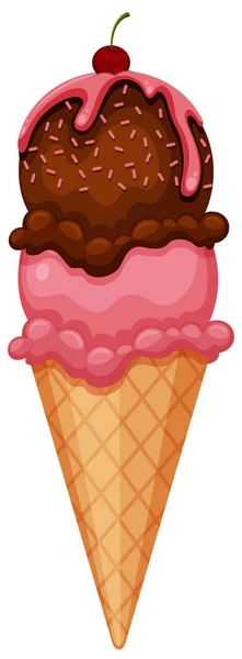 Strawberry Chocolate Ice Cream Cone Illustration — Stock Vector