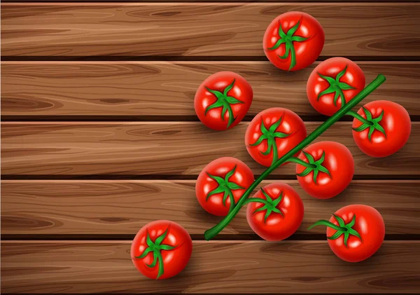 Tomate Fresco Cereza Ilustración Tablero Madera — Vector de stock