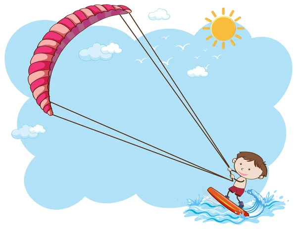 Ein Junge Kitesurfen Sommer Illustration — Stockvektor