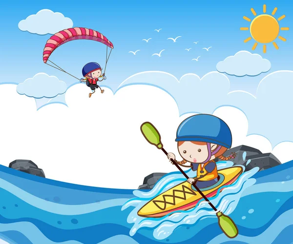 Niños Haciendo Deporte Verano Actividad Ilustración — Vector de stock