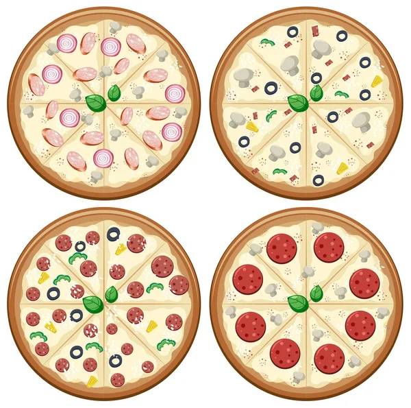 Eine Reihe Italienischer Pizza Illustrationen — Stockvektor