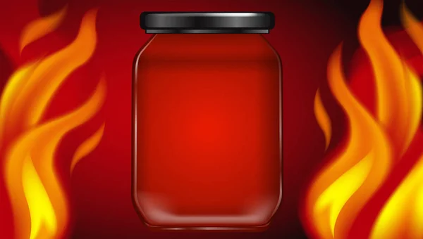 Frasco Fuego Caliente Ilustración Fondo Rojo — Vector de stock