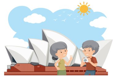 Dış Sydney opera binası illüstrasyon yaşlı çift