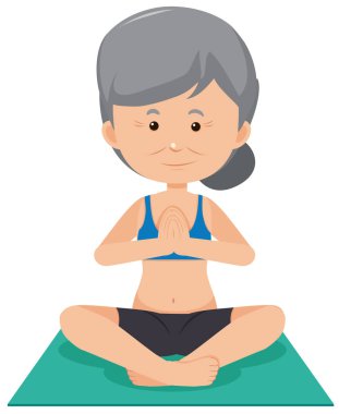 Yaşlı Bayan Yoga illüstrasyon yapıyor