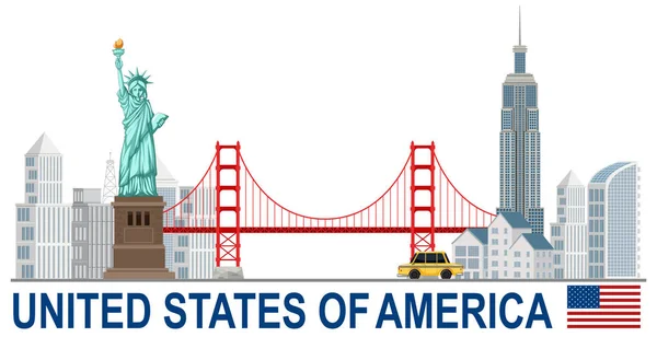 États Unis Amérique Avec Illustration Landamrks — Image vectorielle