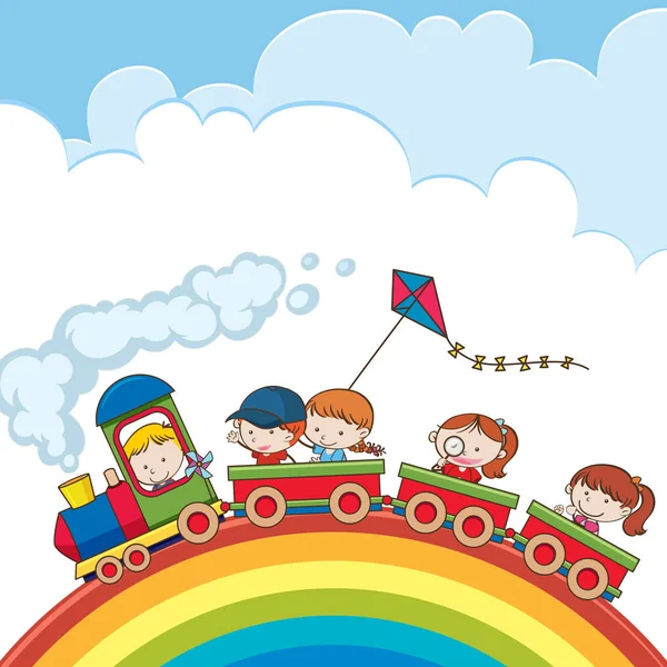 Tren Pasando Por Una Ilustración Arco Iris — Vector de stock