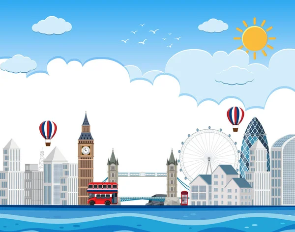 Paisaje Urbano Londres Sobre Ilustración Fluvial — Vector de stock