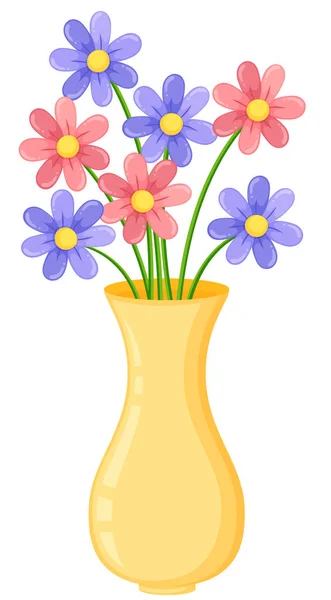Wazon Żółty Ilustracja Kwiaty Fioletowe Różowe — Wektor stockowy