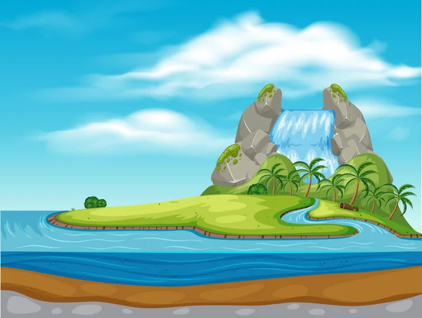 Ein Wasserfall Auf Einer Schönen Insel Illustration — Stockvektor