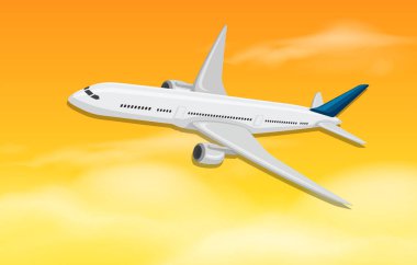 bir gün batımı çizimde uçan büyük uçak