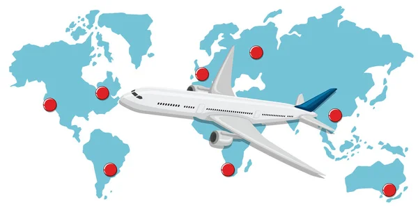 Verkehrsflugzeuge Vor Einer Abbildung Der Weltkarte — Stockvektor