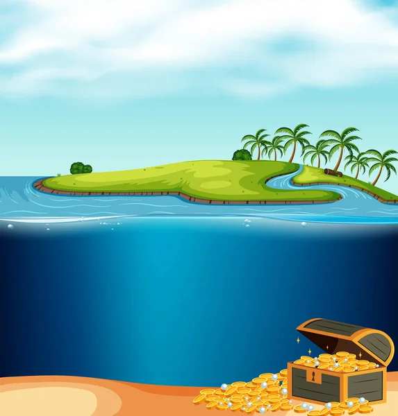 Uma Ilha Subaquática Ilustração Tesouro — Vetor de Stock