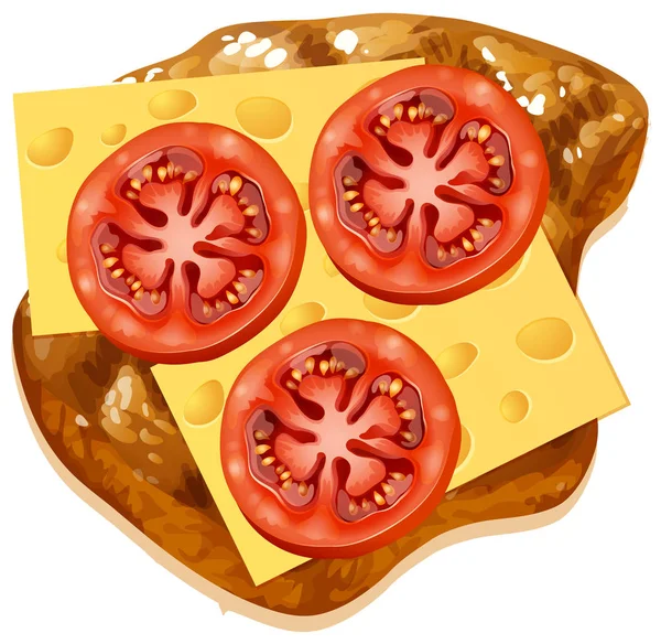 Bir Peynir Domates Ekmek Illüstrasyon Üzerinde — Stok Vektör