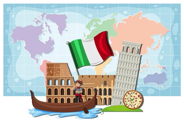 Illustration Monument Une Carte Italie — Image vectorielle