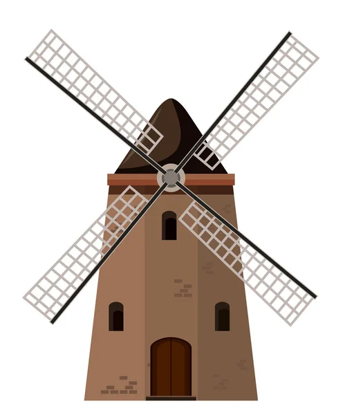 Illustration Einer Alten Windmühle Aus Braunem Backstein — Stockvektor