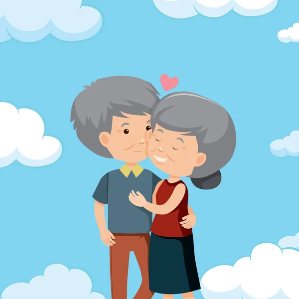 Vieux Couple Romantique Sur Ciel Illustration Fond — Image vectorielle