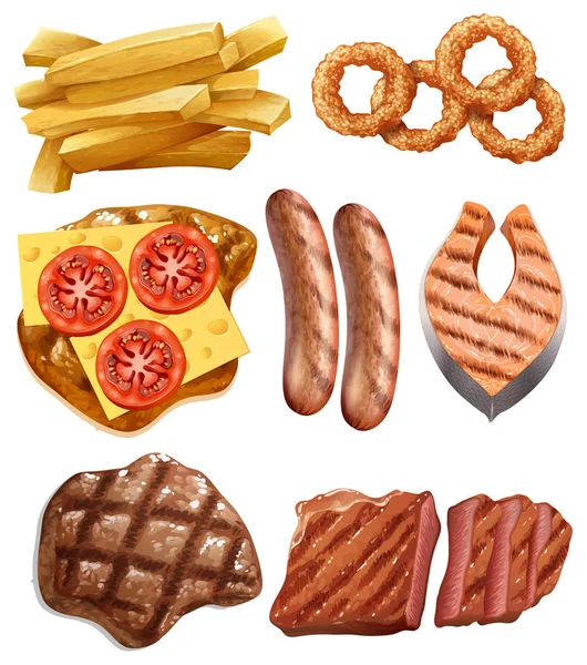 Illustration Ensemble Aliments Occidentaux — Image vectorielle