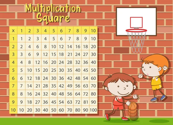 Cuadrado Multiplicación Matemática Con Ilustración Jugador Baloncesto — Archivo Imágenes Vectoriales
