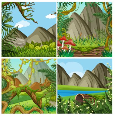 Doğal orman manzara illüstrasyon