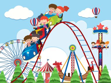 Çocuk ve eğlence parkı illüstrasyon, rides