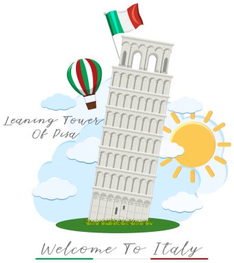 Italya'ya leaning tower of pisa illüstrasyon ile hoş geldiniz.