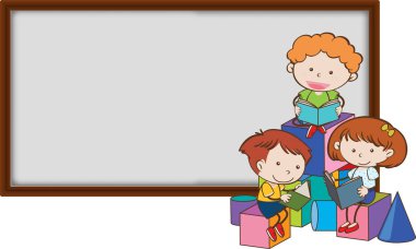 Küçük çocuklar bir boş yazı tahtası örnek infront okuma