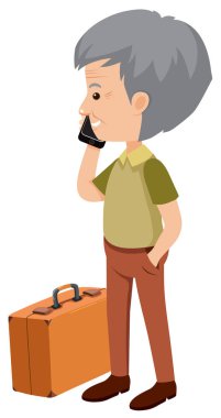 Bir yaşlı adam ve bavul illüstrasyon