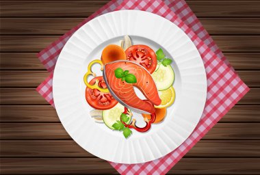 Tablo illüstrasyon somon salatası en iyi bir görünüm