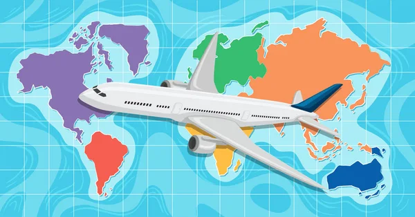 Avión Frente Mapa Global Ilustración — Vector de stock