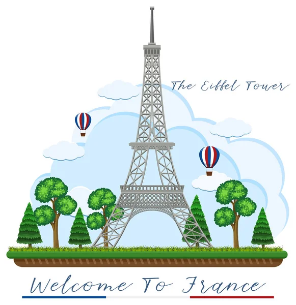 Bienvenue France Avec Illustration Tour Eiffel — Image vectorielle