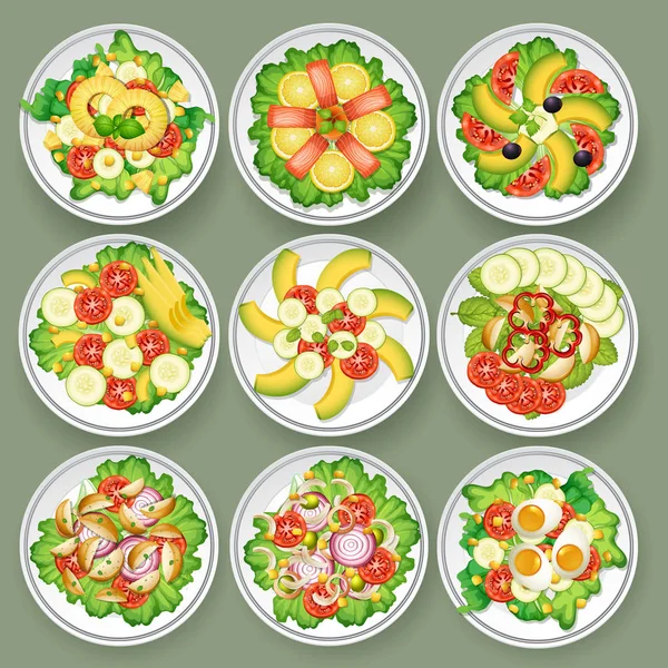 Ensemble Différentes Illustrations Salades — Image vectorielle