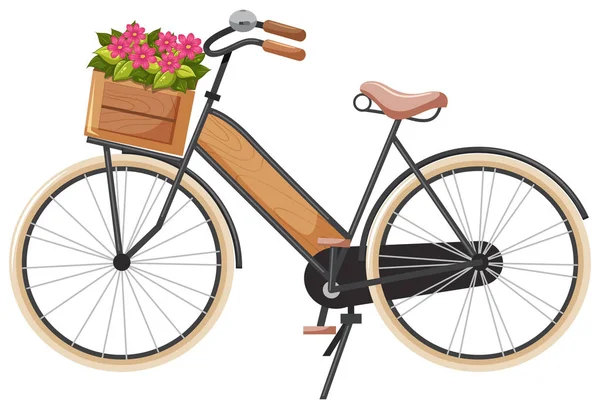 Blommig Trä Cykelkorg Illustration — Stock vektor