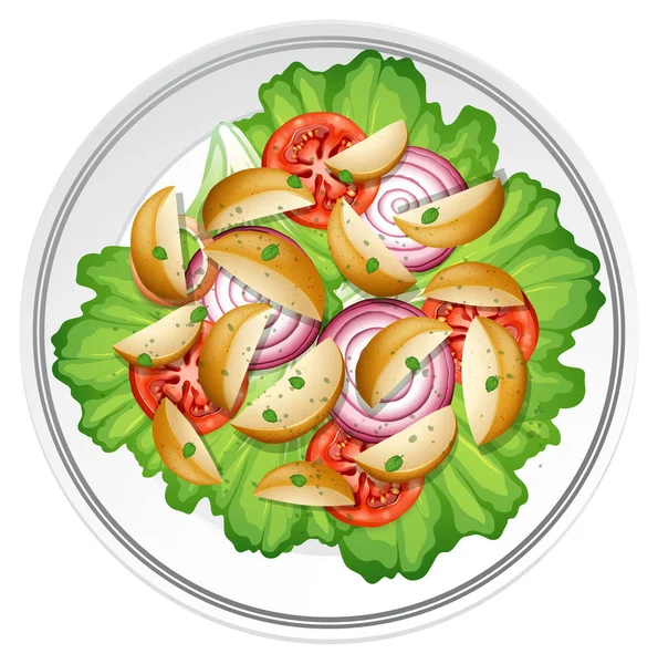 Sallad Med Potatis Lök Och Tomat Illustration — Stock vektor