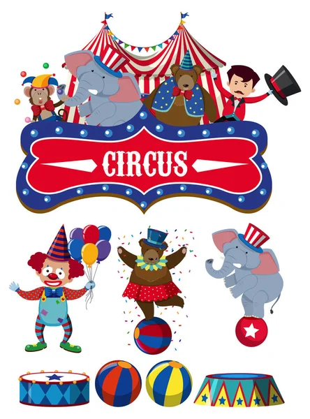Набор Иллюстраций Цирковой Слон — стоковый вектор