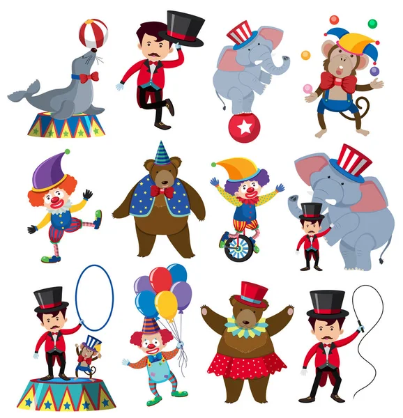 Illustration Ensemble Personnages Cirque — Image vectorielle