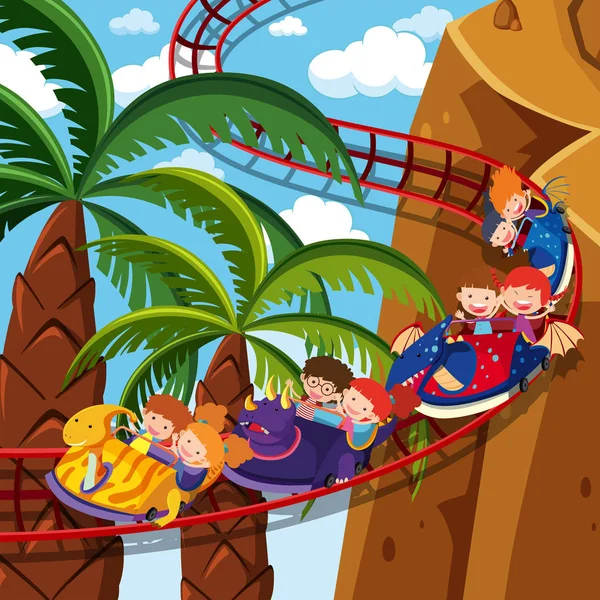 Dzieci Jazda Ilustracja Roller Coaster — Wektor stockowy