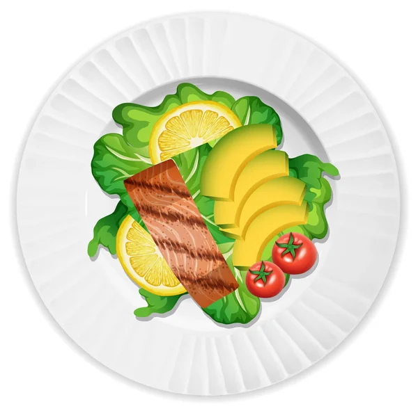 Uma Placa Salmão Salada Ilustração — Vetor de Stock