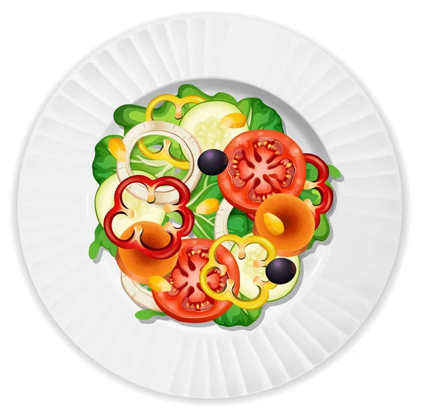 Salat Mit Tomaten Gurken Paprika Und Salat Illustration — Stockvektor