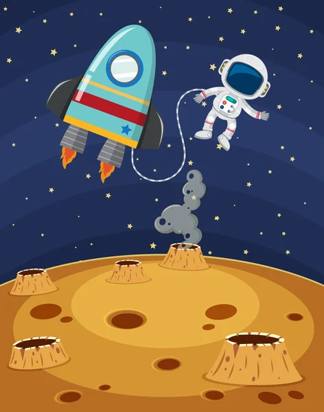 Astronot keşfetmek fantezi gezegen yüzeyine illüstrasyon